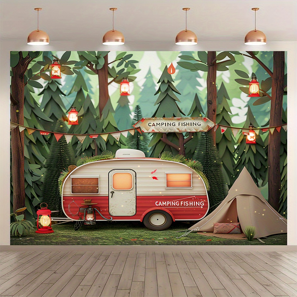 Outdoor Adventure Background - Polyester orman kamp tema arka plan