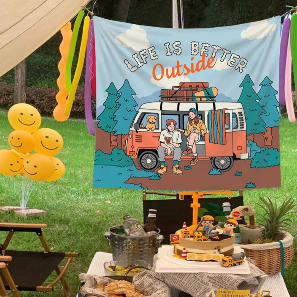 Retro Karavan Gobleni, Açık Ha - Outdoor Adventure Background incelemesi ve fiyatı