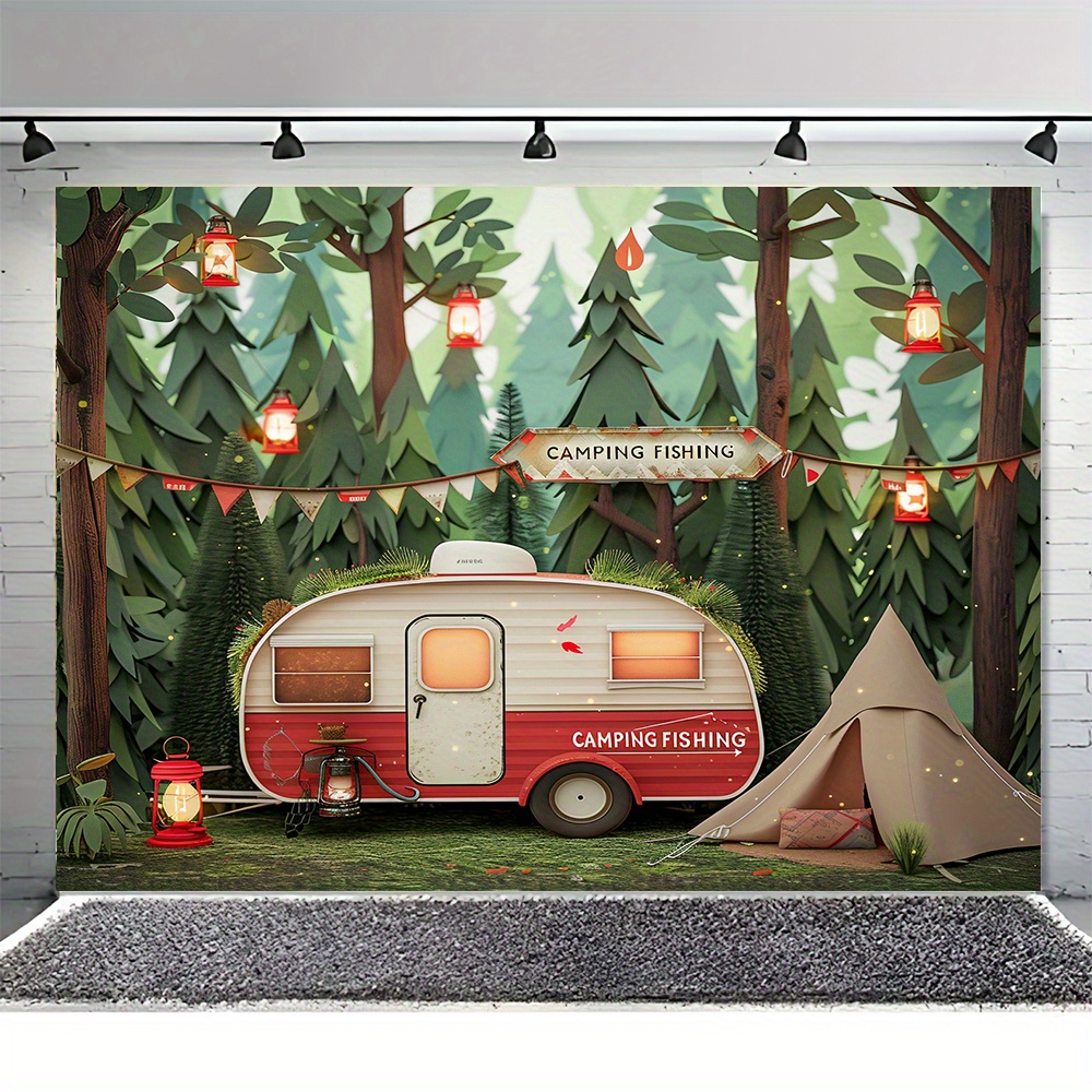 Polyester orman kamp tema arka - Outdoor Adventure Background incelemesi ve fiyatı
